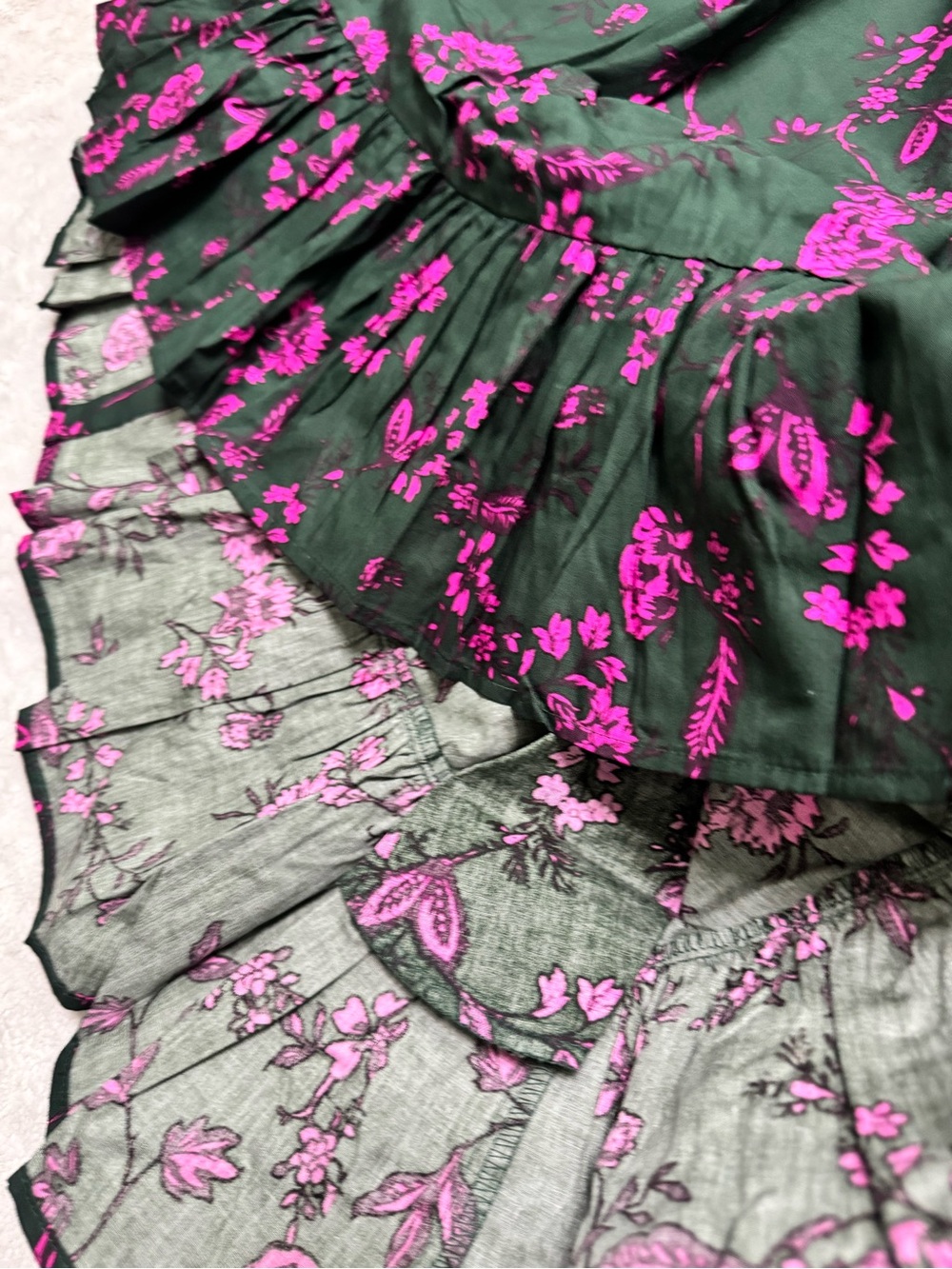 NWT- SUGARLIPS Close To You Sammy Ruffle Drop Waist Green Floral Mini Dress - Picture 13 of 15